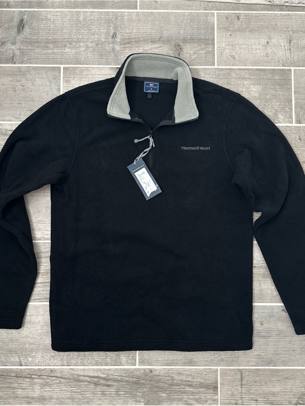 Vineyard Vines Black Fleece Quarter-Zip with Gray Contrast Collar